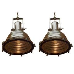 Pair of German Nautical Aluminum Hanging Ship Light, Wiska, 20th Century