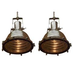 Vintage Pair of German Nautical Aluminum Hanging Ship Light, Wiska, 20th Century