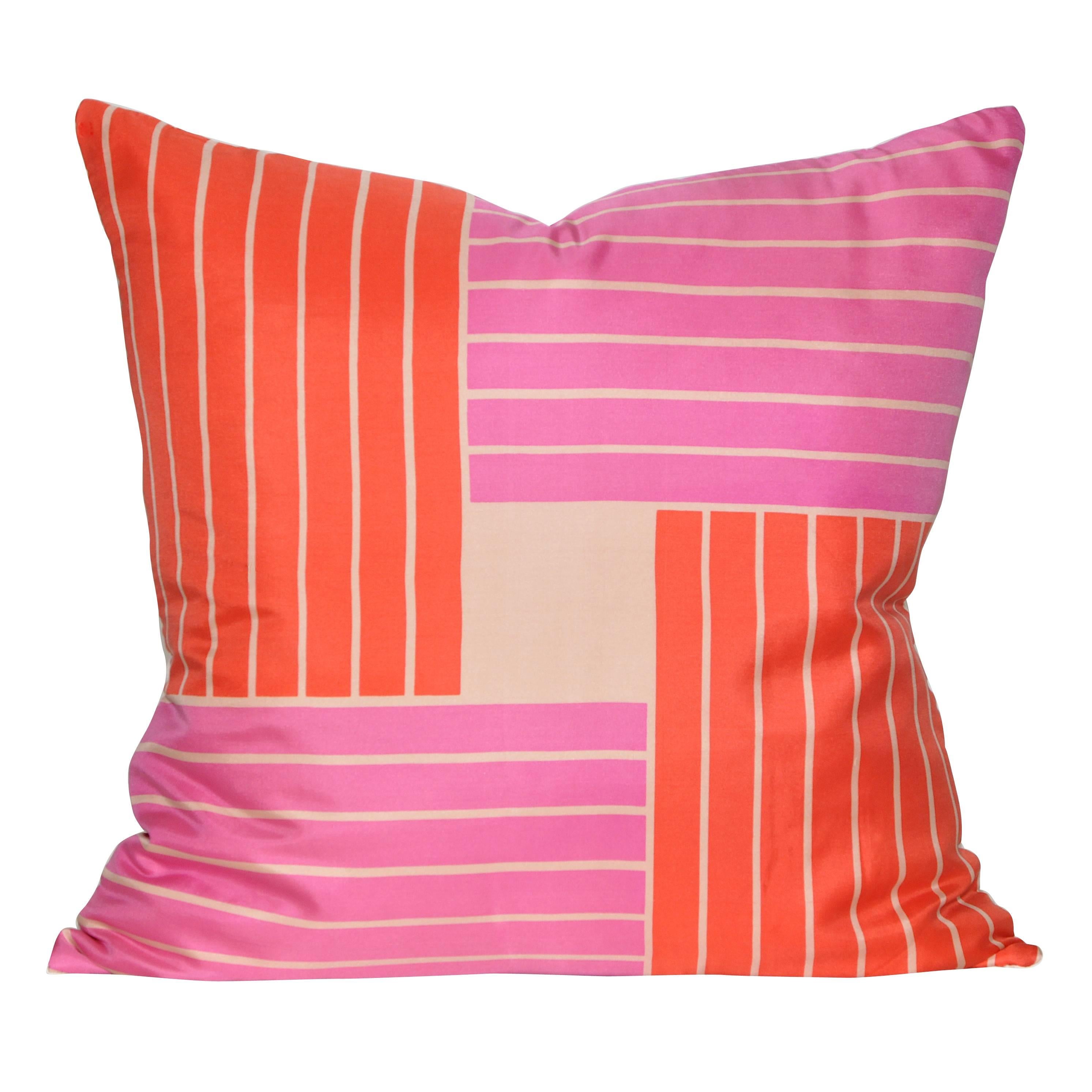 Vintage Jacqmar Pink Pop Art Silk Scarf and Irish Linen Cushion Pillow For Sale
