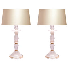 Pair of Ormolu Mount Rock Crystal Quartz Lamps