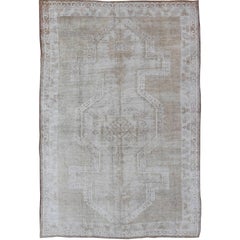 Vintage Turkish Carpet with Bold Geometric Design in Light Camel and Off White