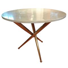  Italian Mid-Century Modern Gio Ponti Inspired Brass and Marble Table