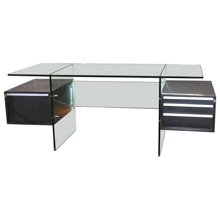 Xavier Marbeau 1970s Aluminum And Glass Desk For At 1stdibs Xavier Marbeau 1970s Aluminum And Glass Desk For