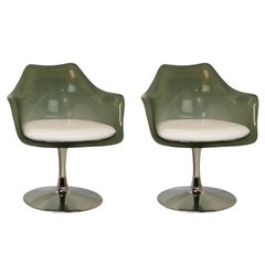 Pair of Laverne Style Smoked Lucite Tulip Chairs