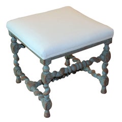 Swedish Baroque Period Square Stool, 18th Century Antique 