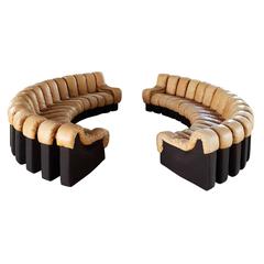 Exceptional Two De Sede DS-600 Non-Stop Sectional Sofa's in Cognac Leather