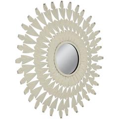 Spanish 1960s Triple Layered Sunburst Mirror in White Patina