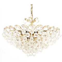 Palwa Jewel Large Brass Gilt and Faceted Crystal Chandelier 