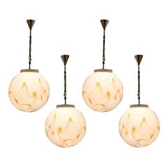 Set of Four Large Pendants in Brass and Art-Glass
