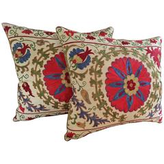 Antique 19th Century Pair of Suzani Pillows