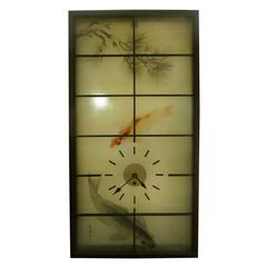 Vintage Mid-Century Asian Modern Large Japanese Wall Panel Clock on Fiberglass