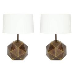 Westwood Bronze Faceted Table Lamps Pair Signed USA 1970's 4
