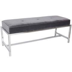 Mid-Century Modern Bench in Grey Mohair by Milo Baughman