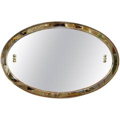 Mid Century Italian Oval Beveled Smoky Mirror 11