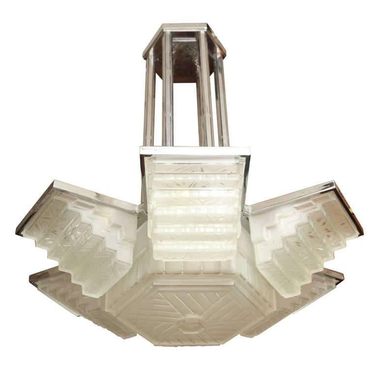 Large Art Deco Chandelier by Sabino For Sale