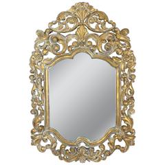 19th Century Spanish Rococo Style Giltwood Mirror with White Patina Finish