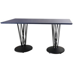 Blue Marquette Double Pedestal Table by Leland International