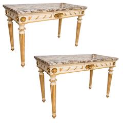 Pair of Early 19th Century Painted and Parcel-Gilt Marble-Top Console Tables