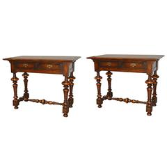 Pair of French Louis XIII Leather Top Nightstand Tables