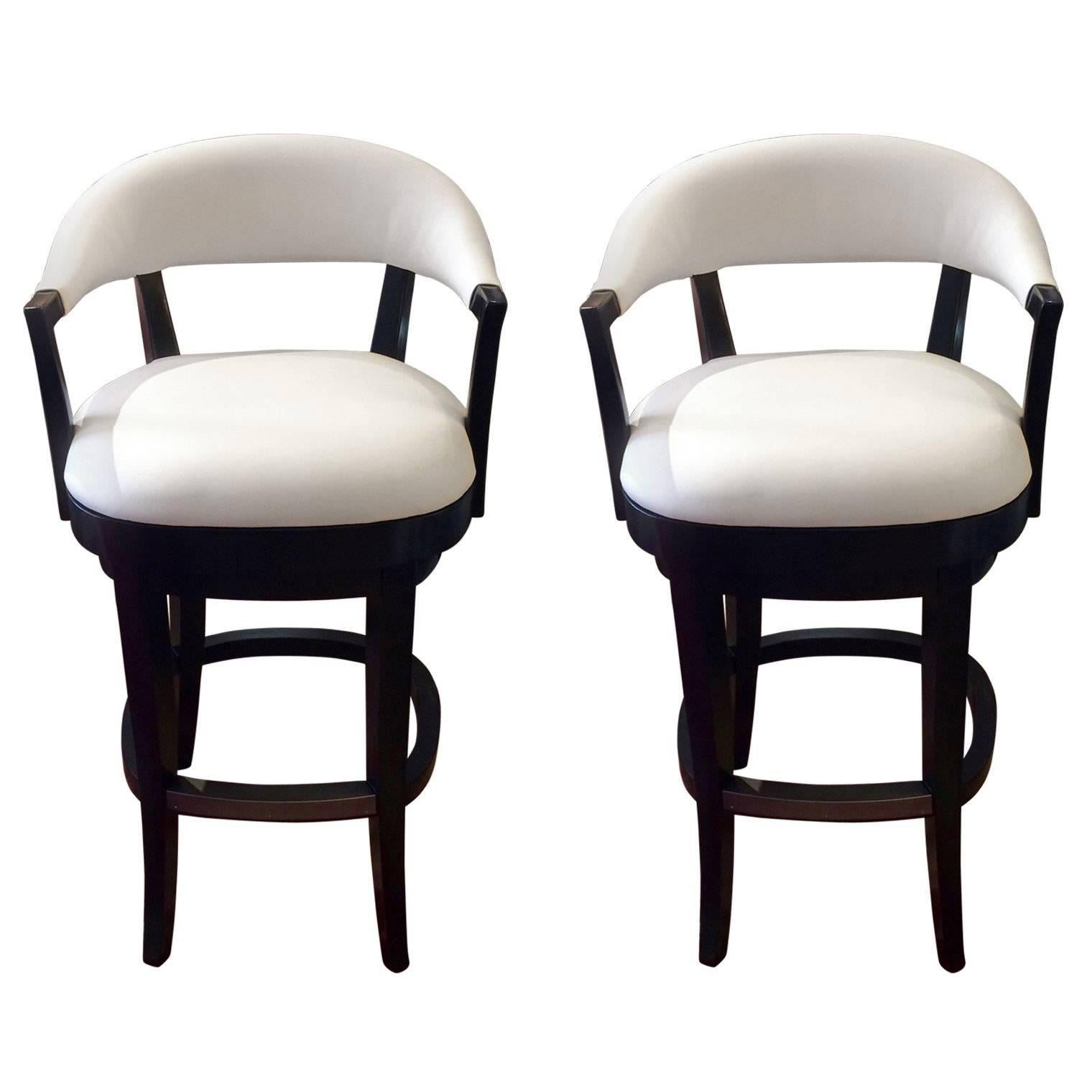 Pair of Luxurious Palecek Faux Leather and Ebonized Bar Stools
