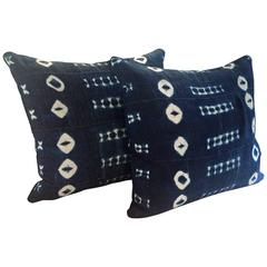 19th Century Pair of African Indigo Batik Pillows