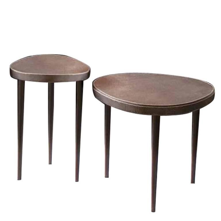 Set of Two Italian Dom Edizioni Moon and Mars Galuchat Leather Side Tables For Sale