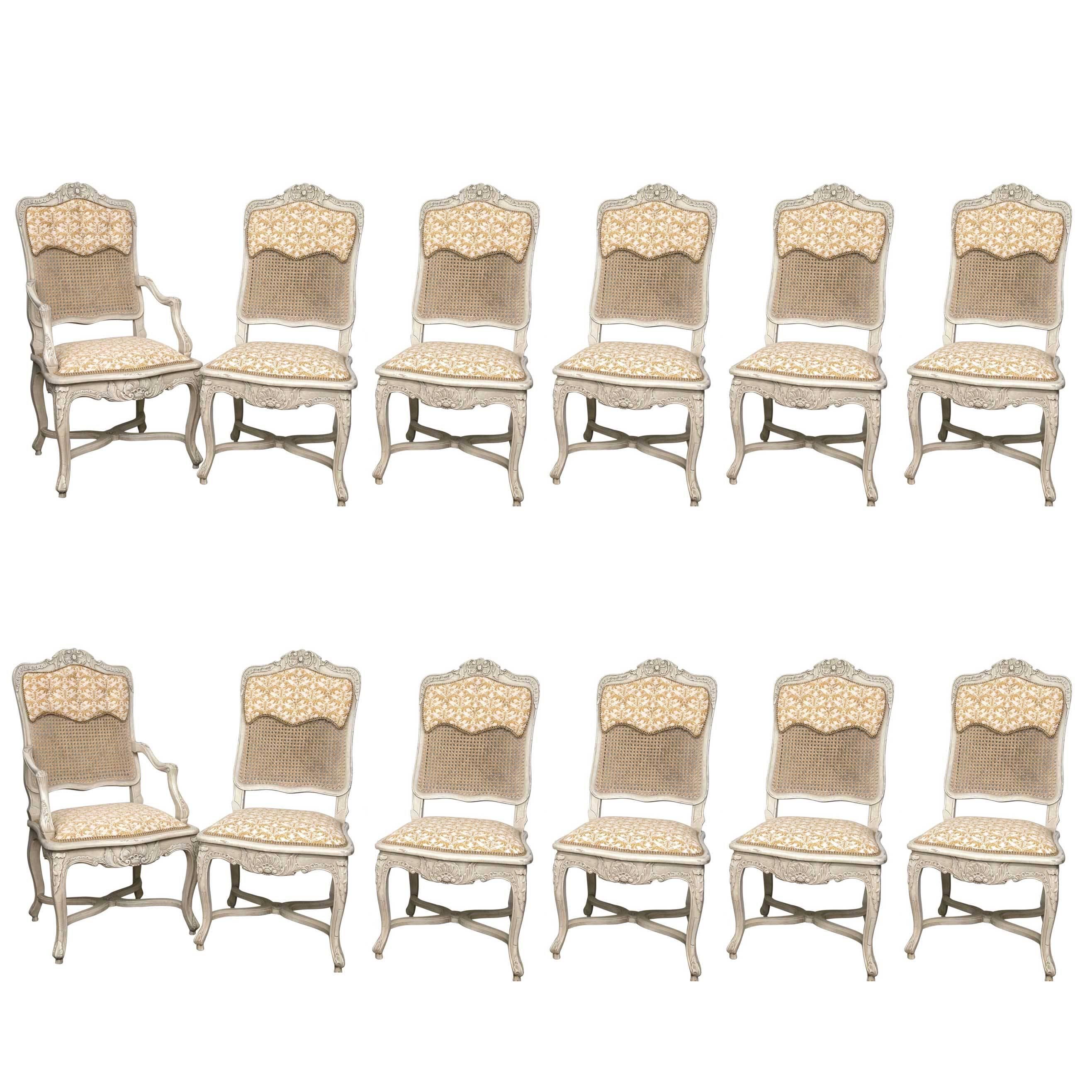 Spectacular Set of 12 Maison Jansen Style Cote, France, Dining Chair