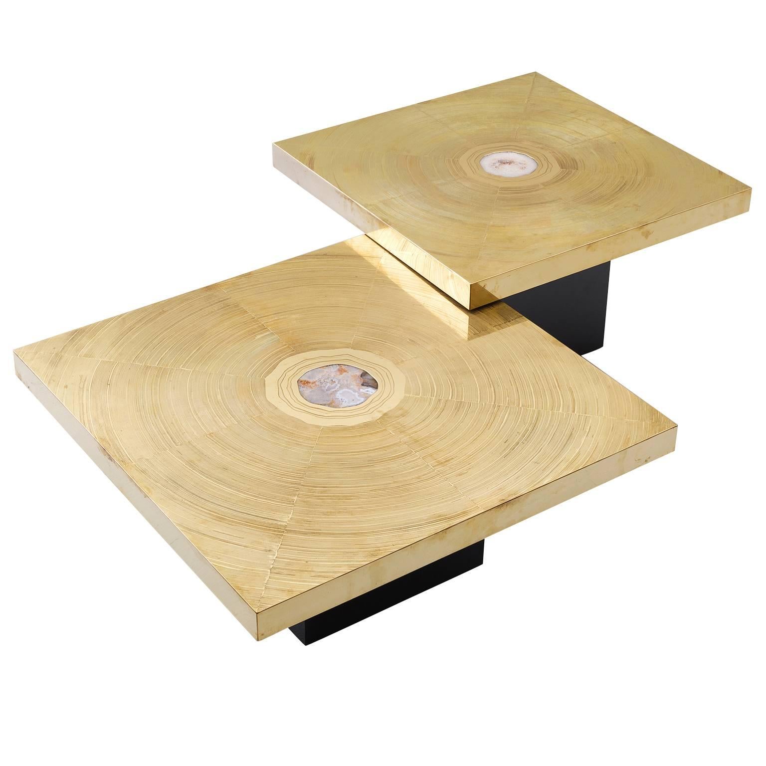Lova Creation Set of Two Brass and Gemstone Coffee Tables
