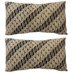 Pair of Vintage Brown and Black Batik Decorative Bolsters Pillows