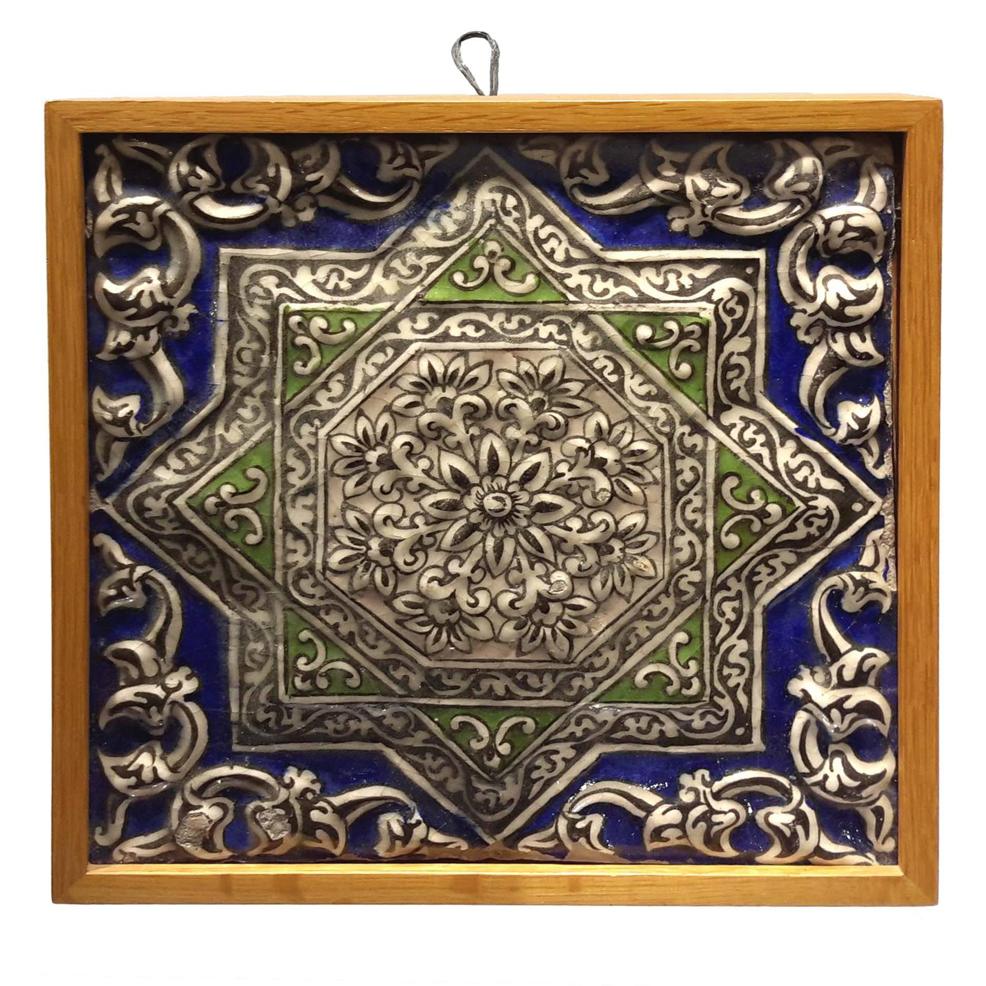 Framed Qajar Pottery Tile, Islamic, circa 1850