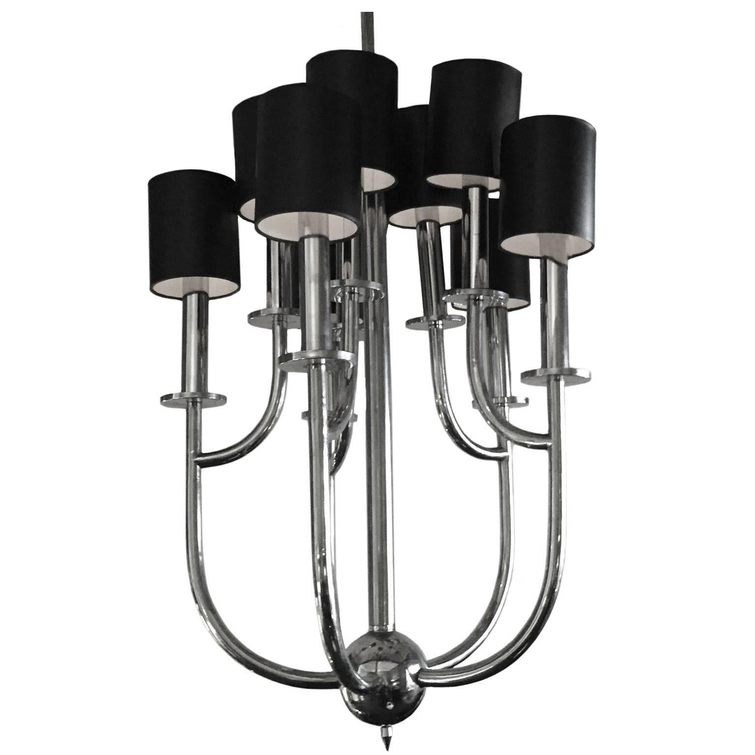 Chrome Curved Arm Chandelier For Sale