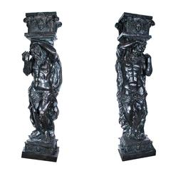 Monumental Pair of Patinated Bronze Atlas Columns 12