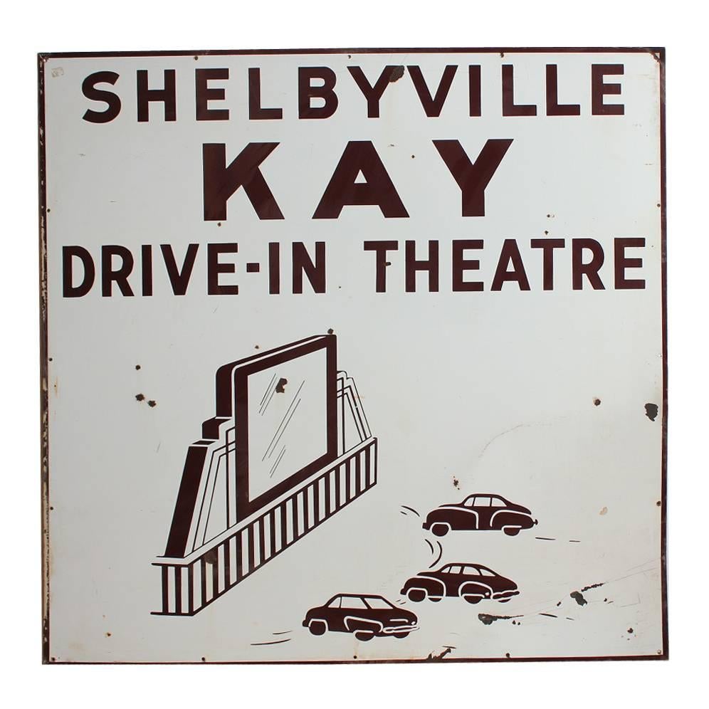 1950s American Drive in Theatre Double-Sided Enamel Sign For Sale