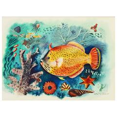 Brillantes Art-déco- Unterseegemälde „Tropischer Fisch“, Hawaii, 1942