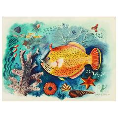 "Tropical Fish," Brilliant Art Deco Undersea Painting, Hawaii, 1942