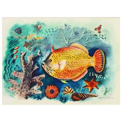 Used "Tropical Fish, " Brilliant Art Deco Undersea Painting, Hawaii, 1942