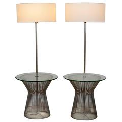 Pair of Chrome and Glass Lamp Tables by Laurel Warren Platner Style, circa 1960