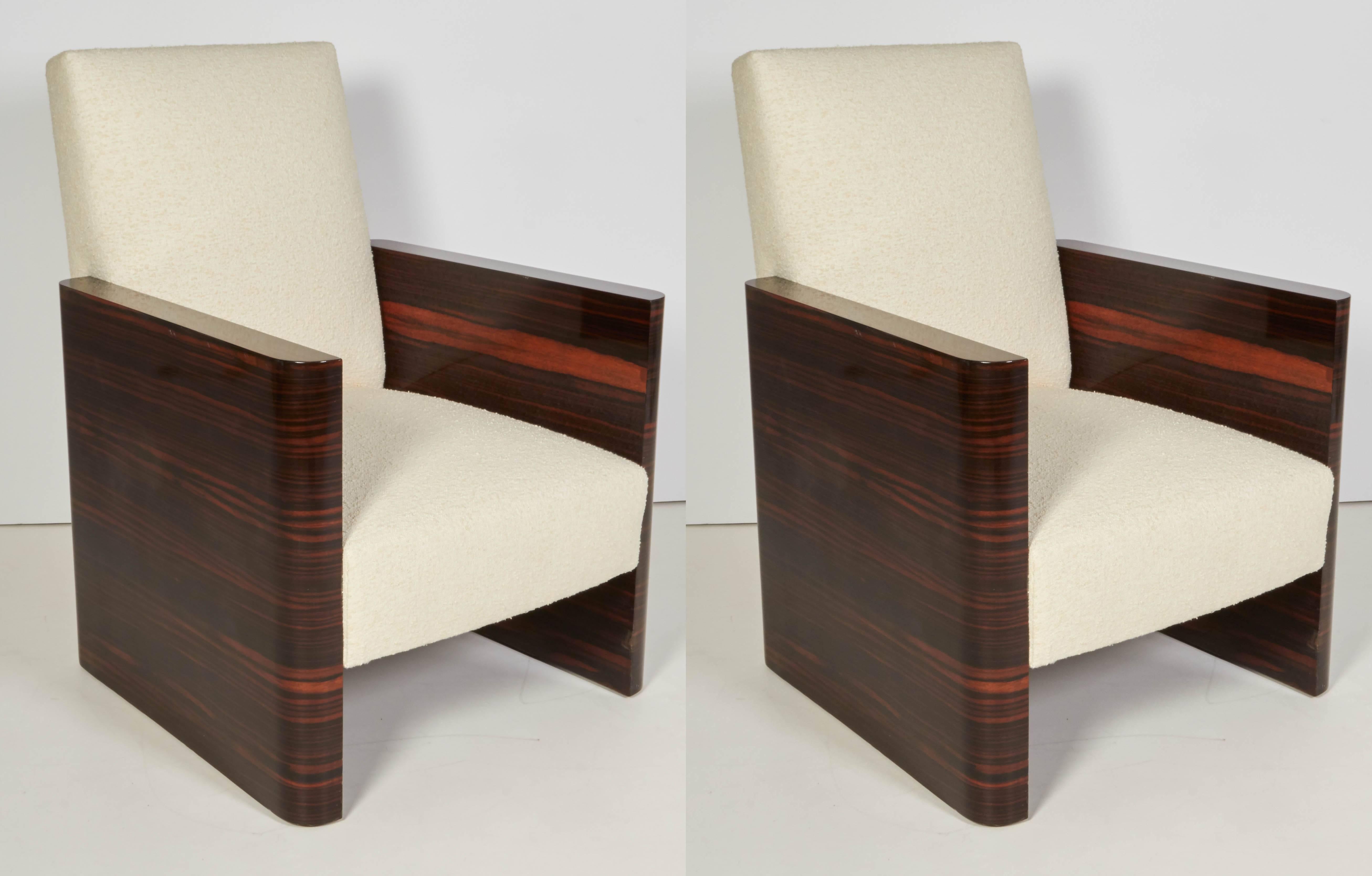 Pair of French Art Deco Macassar Wood Armchairs In Good Condition For Sale In High Point, NC