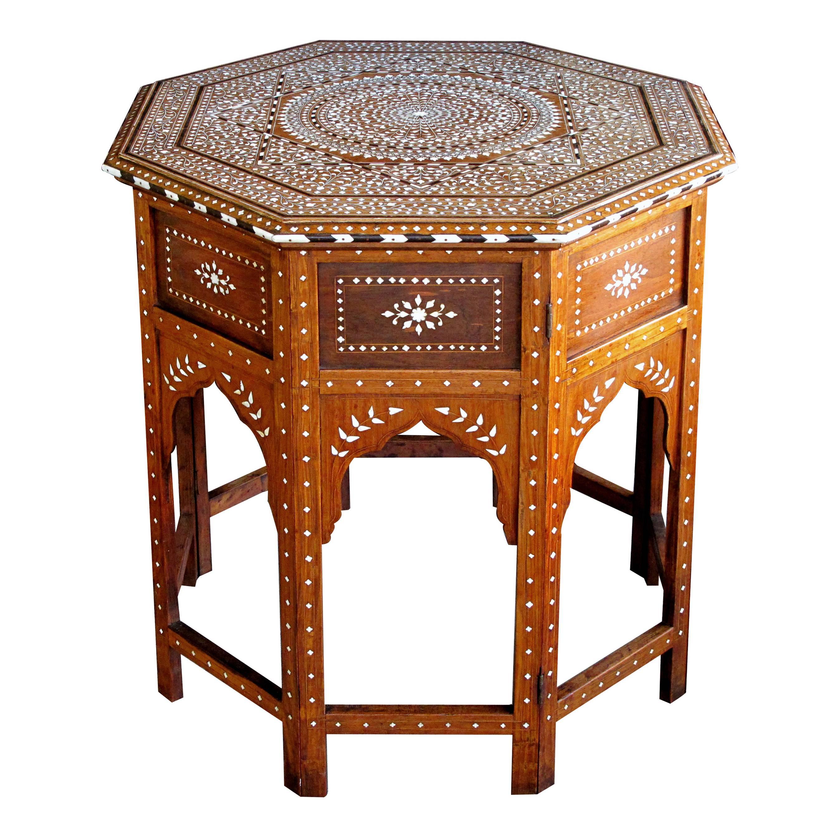 Unusually Large and Finely Inlaid Anglo-Indian Octagonal Traveling Table