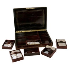 Antique Rare Signed Paul Sormani Marquetry Game Box with Mother-of-Pearl Gambling Chips 