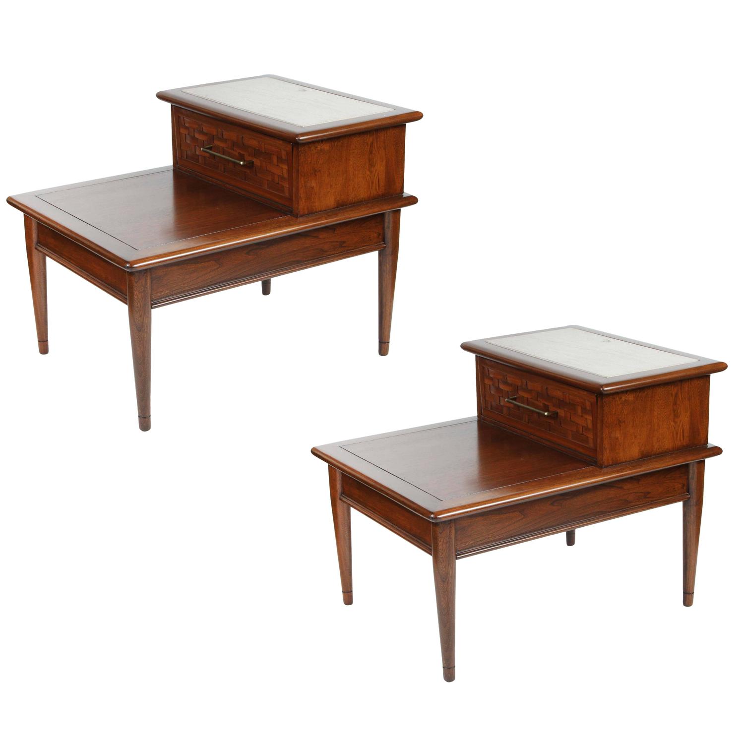 Pair of MidCentury TwoTier Nightstands For Sale at 1stdibs
