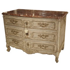 Antique Louis XV Style Painted French Chest of Drawers with Marble Top