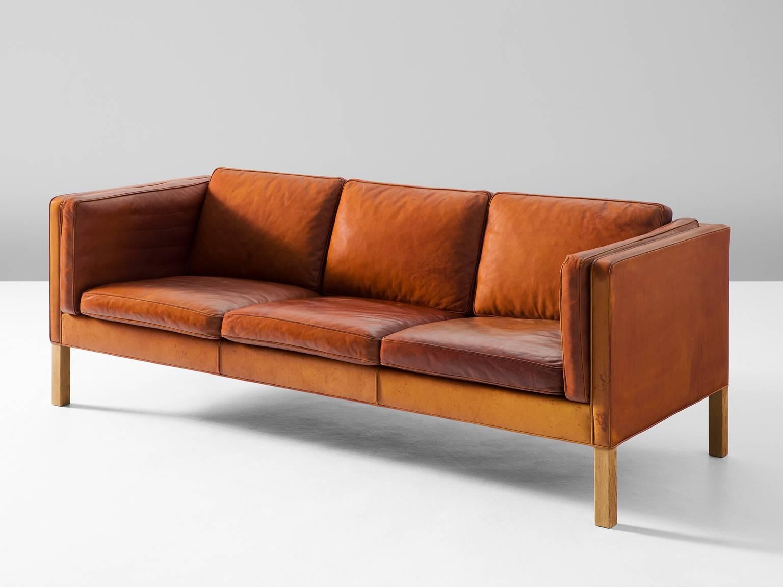 Mid-Century Modern Børge Mogensen 2443 Sofa in Cognac Brown Leather