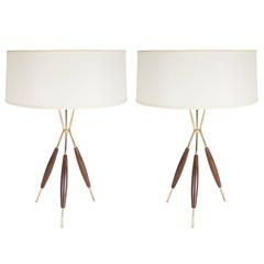 Pair of Mid-Century Tripod Table Lamps by Gerald Thurston for Lightolier