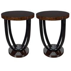 Pair of Art Deco Gueridon Tables in Exotic Tiger Oak with U-Form Support