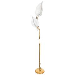 Mid-Century Modernist Floor Lamp with Stylized Murano Glass Leaf and Vine Design