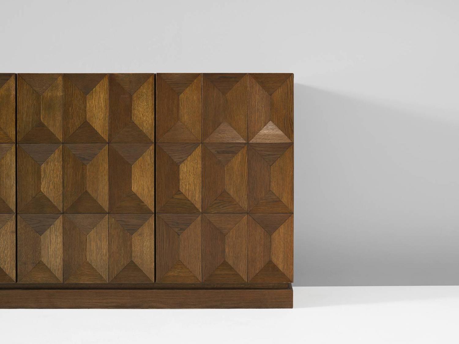 Brown and Green Brutalist Credenza in Oak For Sale at 1stdibs