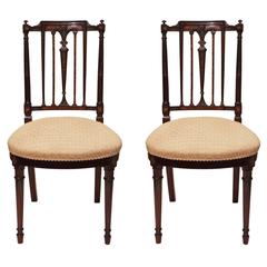 Pair of Antique English Sheraton Satinwood and Mahogany Inlaid Chairs 