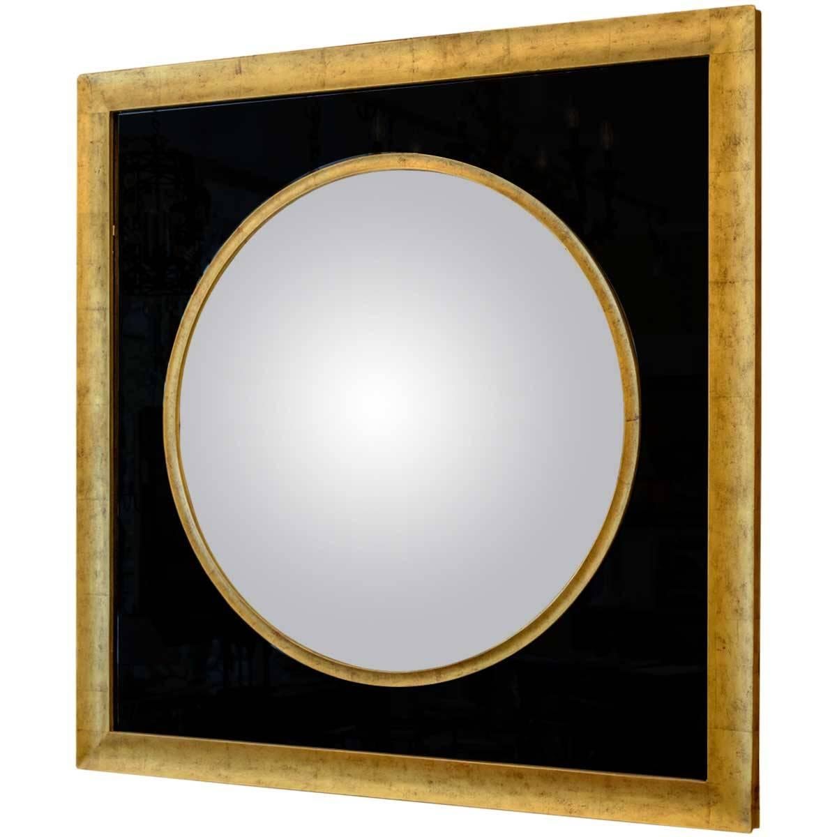 American Black Glass Bulls Eye Mirror Gold Frame