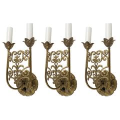 3 Gothic Brass Wall Sconces